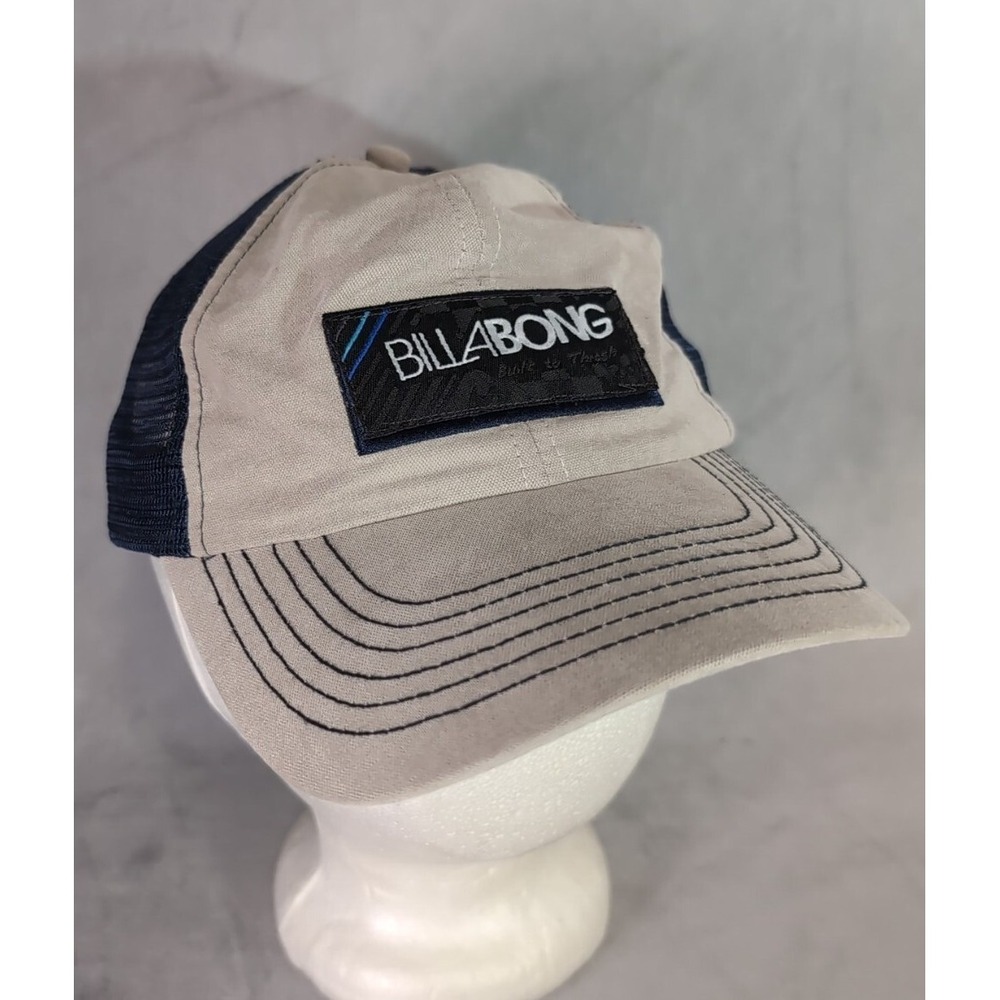 Billabong Surfing Hat Blue Tan Adjustable Cap Mesh Built To Thrash Surf Skate